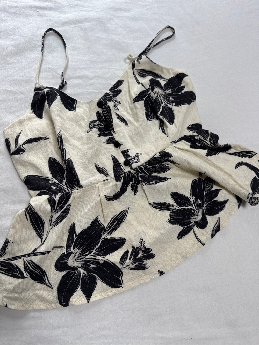 Floral Peplum Cami Top in Black & Cream